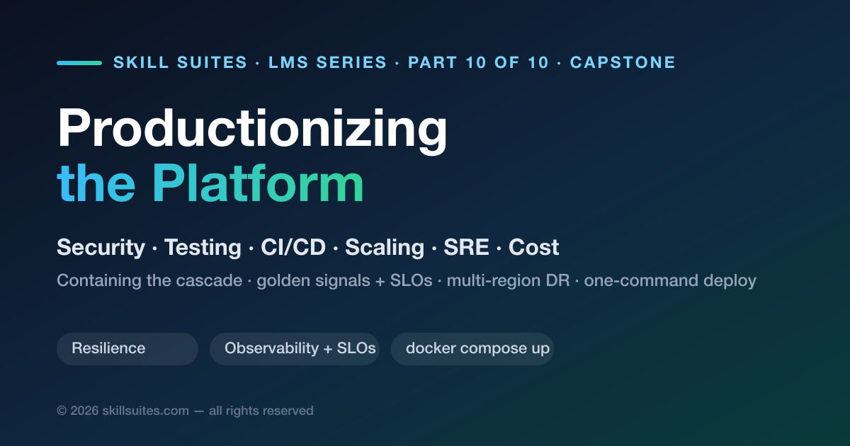 Productionizing the LMS: Security, Testing, CI/CD, Scaling, SRE & Cost (Part 10, Capstone)