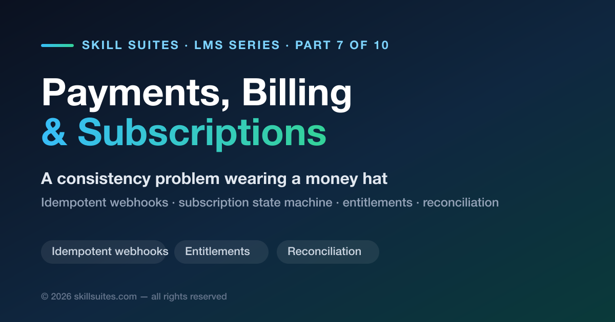 Payments, Billing & Subscriptions for an LMS: Idempotent Webhooks, Entitlements & Reconciliation (Part 7)